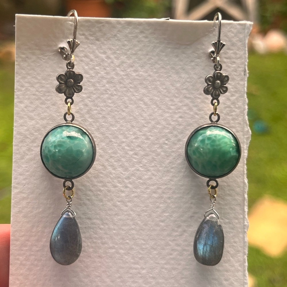 💚Art Deco inspired, Vintage Parts, Labradorite, Larimar natural gemstones.
